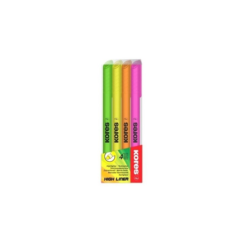 Resaltador Neon Delgado Set 4uds Kores
