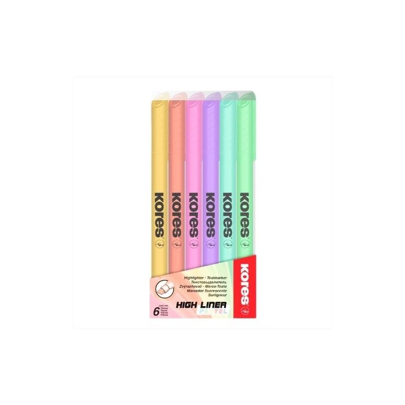 Resaltador Pastel Delgado Set 6uds Kores