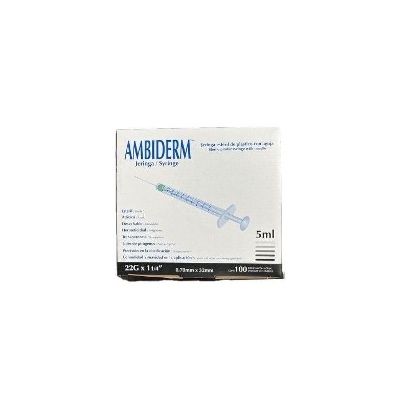 Jeringa de 5ml. Desechable con aguja montada luerlock 22G X 38mm