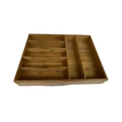 Organizador de cubiertos de bambú 6 divisiones ajustables 43 cm largo y 33 cm ancho