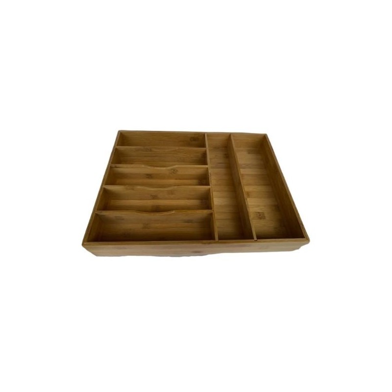 Organizador de cubiertos de bambú 6 divisiones ajustables 43 cm largo y 33 cm ancho