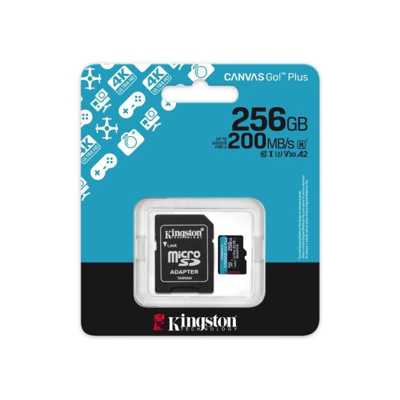 Kingston tarjeta de memoria flash micro SD canvas GO plus Gen 4 200MB/s A2 U3 V30 tarjeta con adaptador - SDCG4/256GB