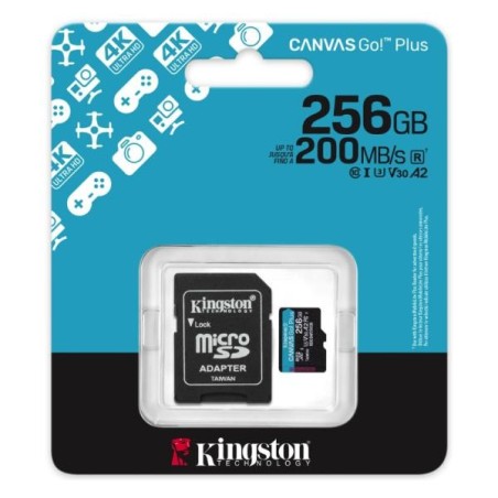 Kingston tarjeta de memoria flash micro SD canvas GO plus Gen 4 200MB/s A2 U3 V30 tarjeta con adaptador - SDCG4/256GB