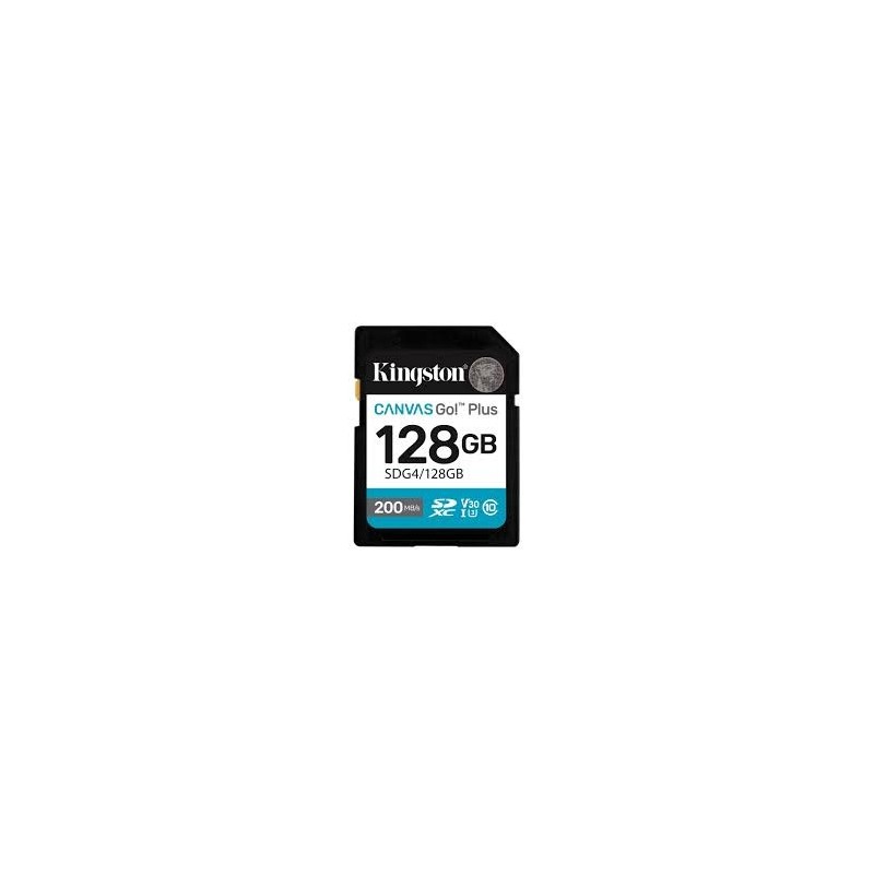 Kingston tarjeta de memoria 128GB SDXC Canvas Go Plus Gen4 200MB/s C10 UHS-I U3 V30 - SDG4/128GB