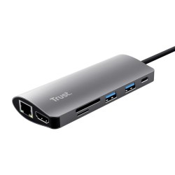 Trust adaptador 7-en-1 USB-C- HDMI- red-lector de tarjetas USB-C y USB - 23775
