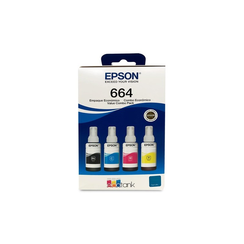 Epson botella de tinta T664 pack completo de 4 colores negro cian magenta y amarillo - T664520-4P