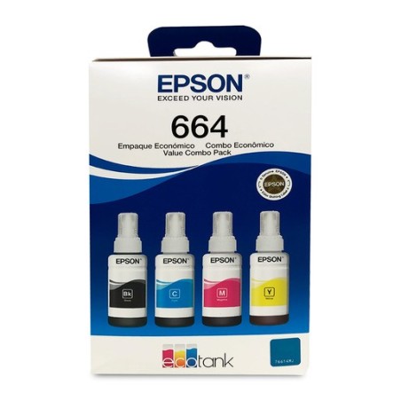 Epson botella de tinta T664 pack completo de 4 colores negro cian magenta y amarillo - T664520-4P
