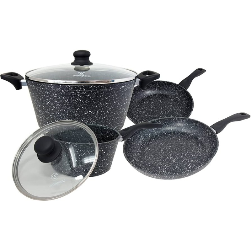 Westinghouse juego de 2 ollas 2 sartenes  de aluminio forjado  acabado marmol de 6 piezas - WCCS000906AMBB