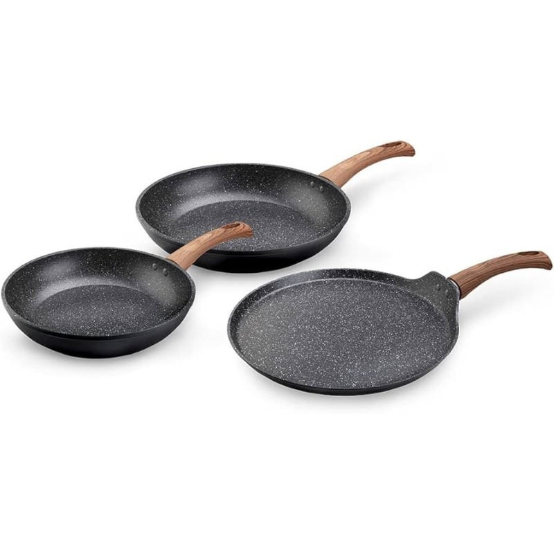 Westinghouse juego sartenes 3 piezas 20 cm- 26 cm y 28 cm de aluminio forjado antiaherentes acabado en mármol - WCCS003203AMBB