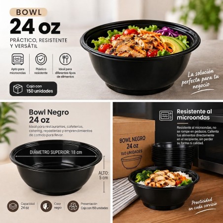 Bowl plastico negro 24oz