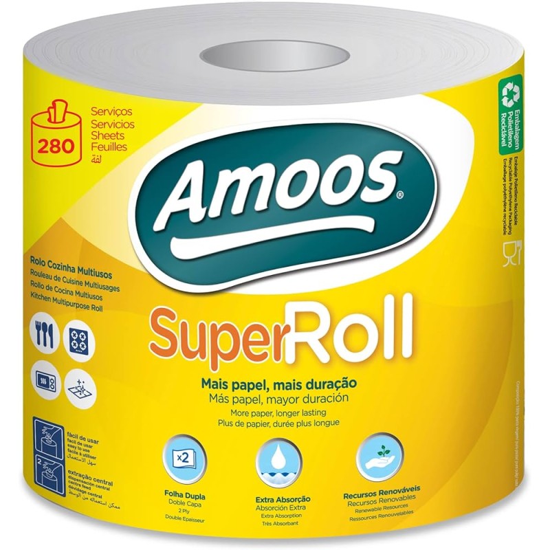 Amoos toalla mayordomo super roll doble hoja 280 h paq 6 und J627003.4