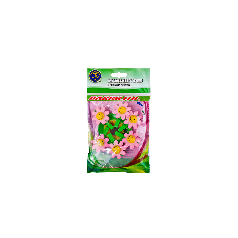 Barrilito clip de madera flores rosas wclp10p 6 piezas